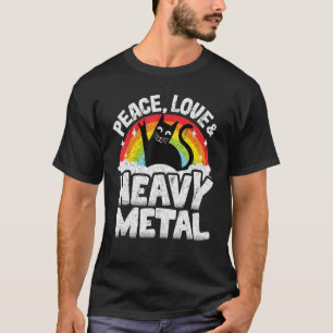 Peace Love & Heavy Metal Cat Kids Punk Band Metal T-Shirt