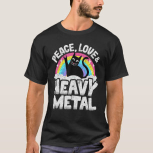 Peace Love & Heavy Metal Cat Kids Punk Band Metal T-Shirt