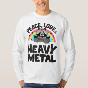 Peace Love & Heavy Metal Racoon Kids Band Metal R T-Shirt