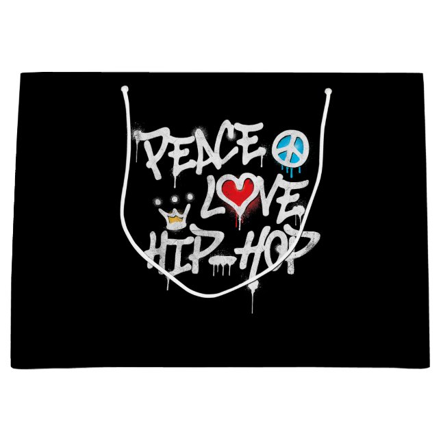 Peace Love Hip Hop Dancing Large Gift Bag (Front)
