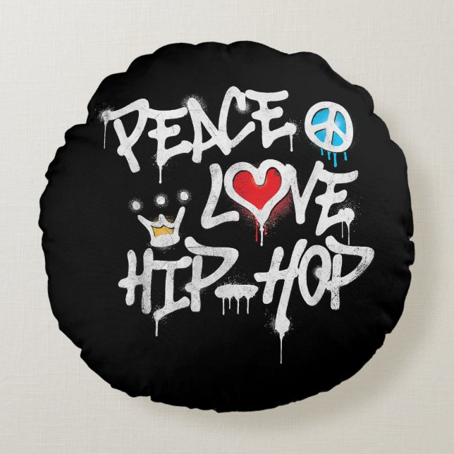 Peace Love Hip Hop Dancing Round Cushion (Front)