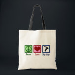 Peace Love Hip Hop Tote Bag<br><div class="desc">Peace Love Hip Hop.  A cool hip hop music gift for a break dancer or hip hop artist.</div>