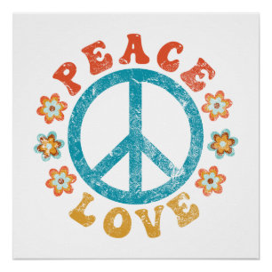 Peace & Love - Hippie Peace Sign With Flowers