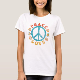 Peace & Love - Hippie Peace Sign With Flowers  T-Shirt