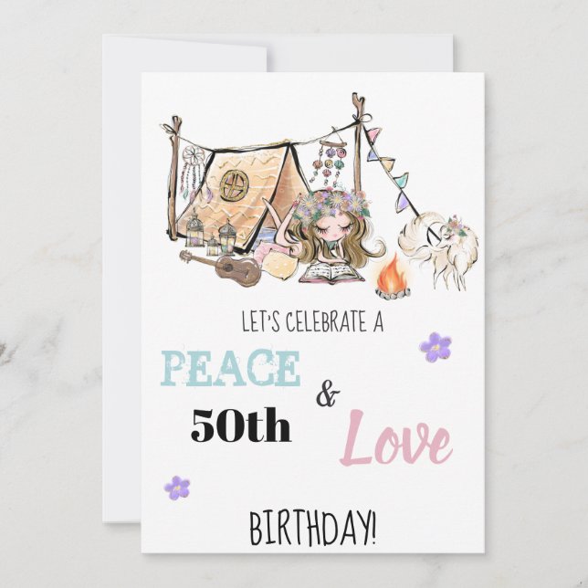 * Peace & Love Hippie Tribal Birthday Invitation (Front)