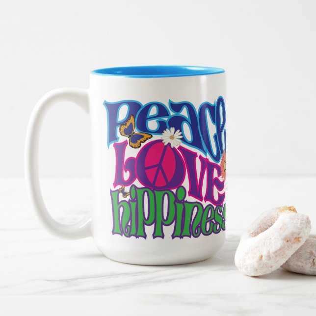 Peace Love Hippieness 15oz Two-Tone Coffee Mug (With Donut)