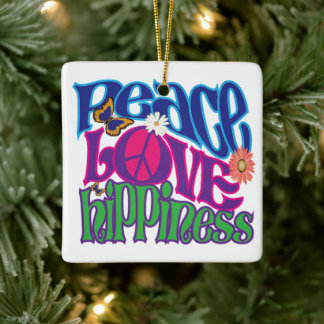 Peace Love Hippieness Ceramic Ornament