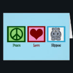 Peace Love Hippos Card<br><div class="desc">A peace sign,  heart,  and a cute hippo. I love adorable,  chubby animals. Peace Love Hippos cards.</div>