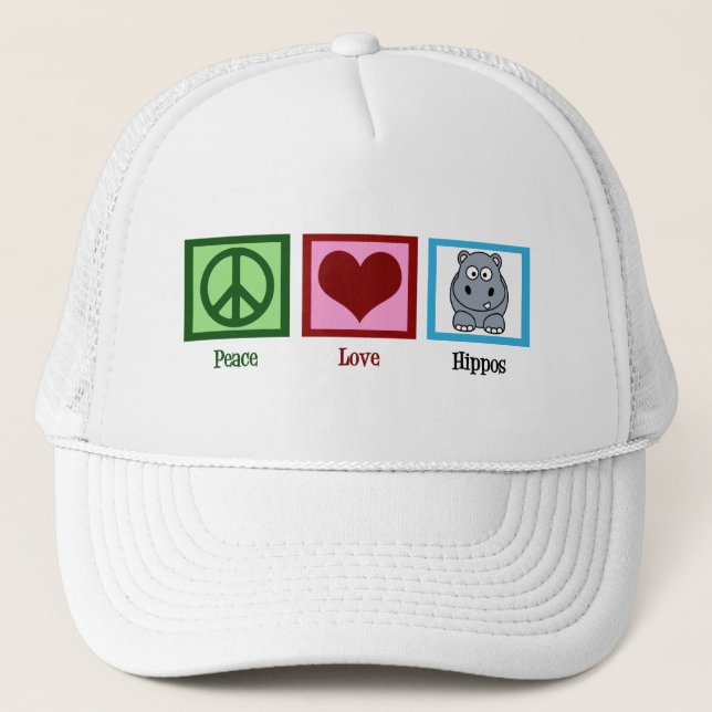 Peace Love Hippos Cute Hippo Trucker Hat (Front)