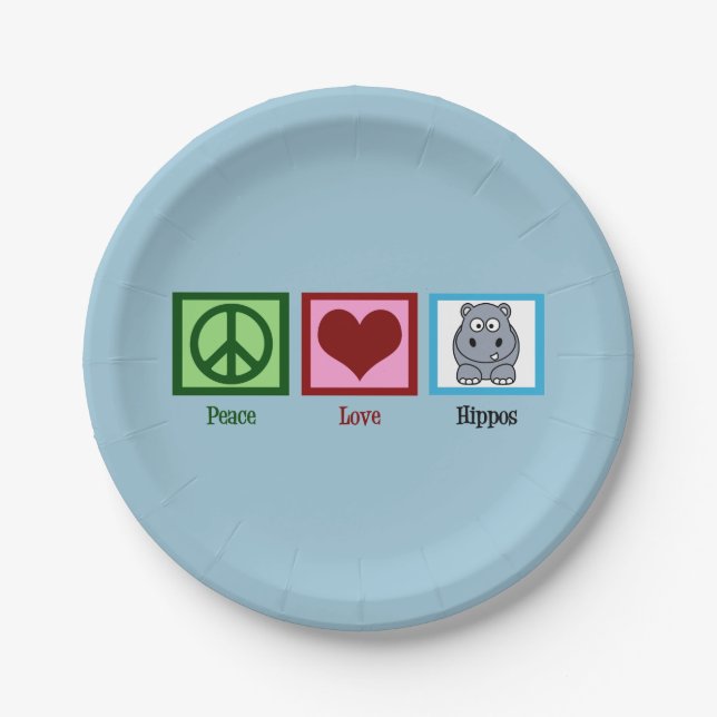 Peace Love Hippos Paper Plate (Front)
