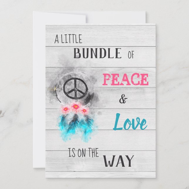 *~* Peace & Love Hippy Neutral Rustic Baby Shower Invitation (Front)