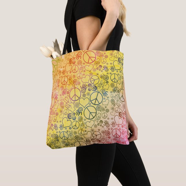 Peace Love Hippy Symbol Design Tote Bag (Close Up)