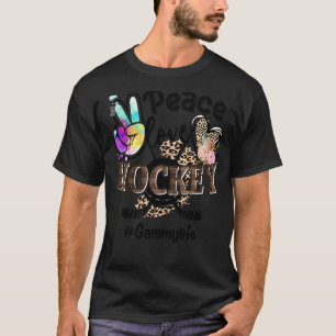 Peace Love Hockey Gammy Life Mum Grandma Leopard T-Shirt