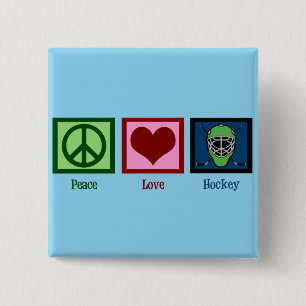 Peace Love Hockey (Goalie Mask) Cute 15 Cm Square Badge