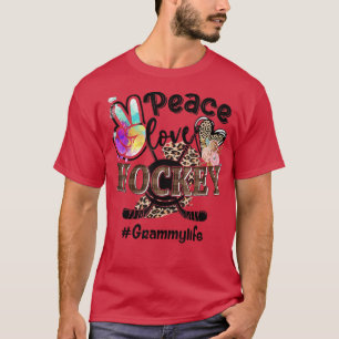 Peace Love Hockey Grammy Life Mom Grandma Leopard T-Shirt