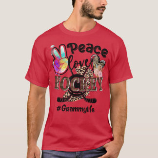 Peace Love Hockey Grammy Life Mom Grandma Leopard  T-Shirt
