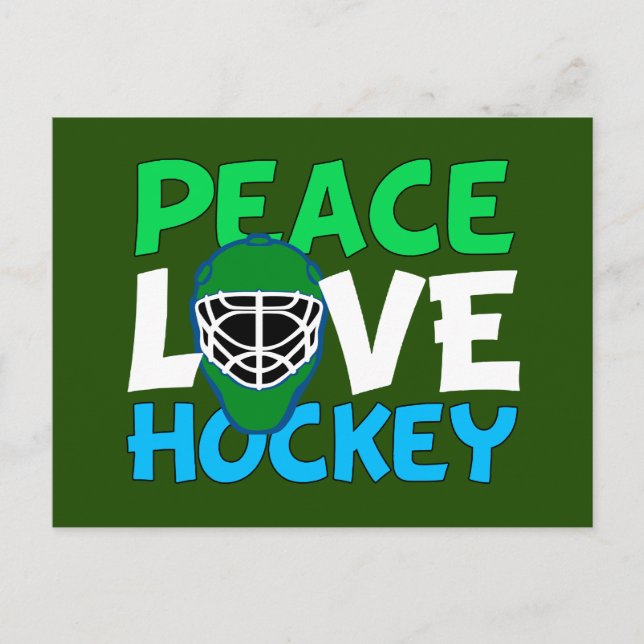 Peace Love Hockey Green Christmas Holiday Postcard (Front)