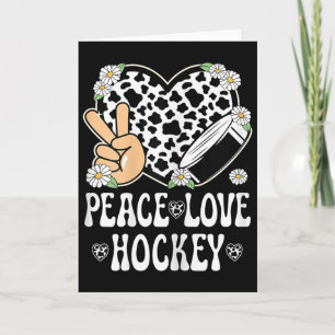 Peace Love Hockey Lover Cow Print Women Girl Cute Card