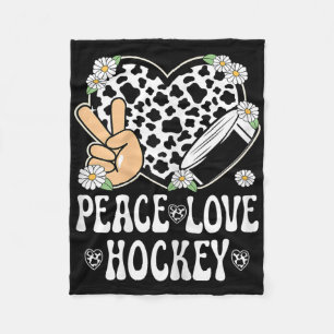 Peace Love Hockey Lover Cow Print Women Girl Cute Fleece Blanket