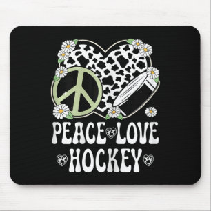 Peace Love Hockey Lover Cow Print Women Girl Cute Mouse Mat