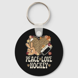 Peace Love Hockey Lover Leopard Print Girls Cute I Key Ring