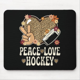 Peace Love Hockey Lover Leopard Print Girls Cute I Mouse Mat