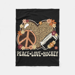 Peace Love Hockey Lover Leopard Print Women Girls Fleece Blanket