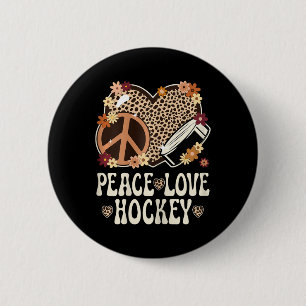 Peace Love Hockey Lover Outfit Cheetah Print Cute 6 Cm Round Badge