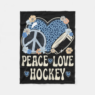 Peace Love Hockey Lover Outfit Cheetah Print Cute Fleece Blanket