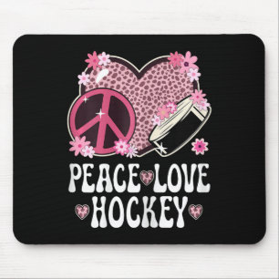 Peace Love Hockey Lover Outfit Cheetah Print Cute  Mouse Mat