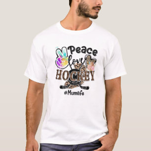Peace Love Hockey Mum Life Mum Grandma Leopard T-Shirt