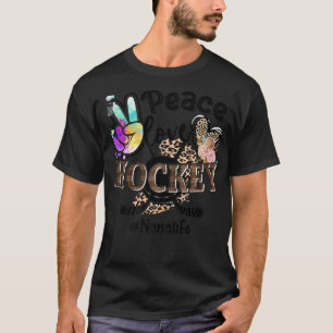 Peace Love Hockey Nana Life Mum Grandma Leopard Pr T-Shirt