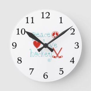 Peace Love Hockey Round Clock