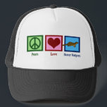 Peace Love Honey Badgers Trucker Hat<br><div class="desc">A peace sign, heart, and a honey badger.</div>
