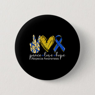 Peace Love Hope Alopecia Awareness Blue Ribbon 6 Cm Round Badge