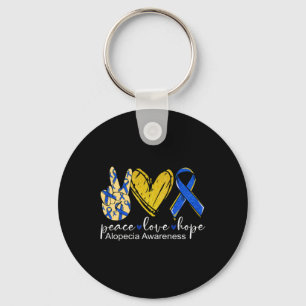 Peace Love Hope Alopecia Awareness Blue Ribbon Key Ring