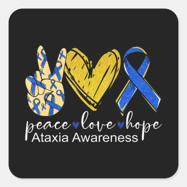 Peace Love Hope Ataxia Awareness Shirt Blue Ribbon Square Sticker (Front)