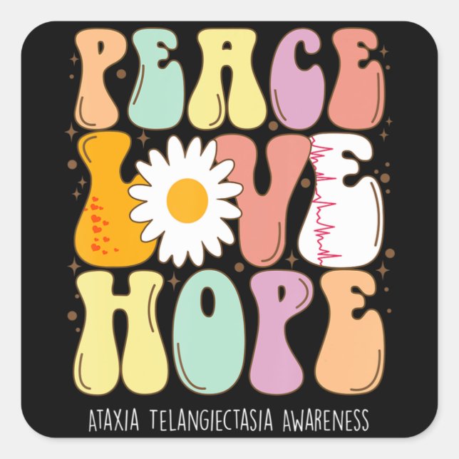 Peace Love Hope Ataxia Telangiectasia Awareness Gi Square Sticker (Front)