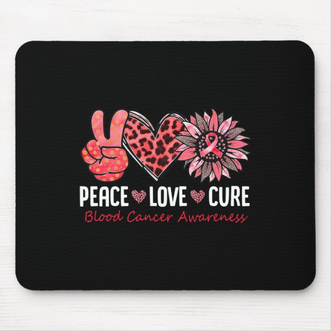 Peace Love Hope Blood Cancer Awareness  Red Ribbon Mouse Mat (Front)
