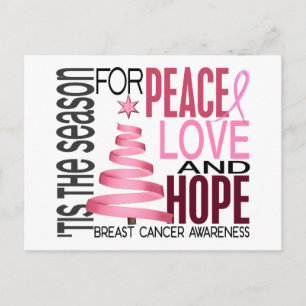 Peace Love Hope Christmas Holiday Breast Cancer Postcard