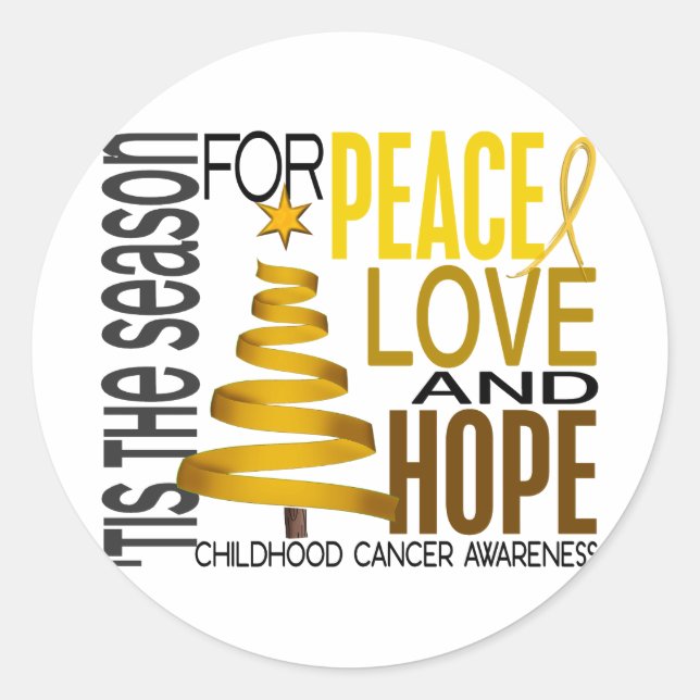 Peace Love Hope Christmas Holiday Childhood Cancer Classic Round Sticker (Front)