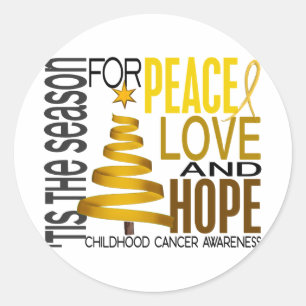 Peace Love Hope Christmas Holiday Childhood Cancer Classic Round Sticker