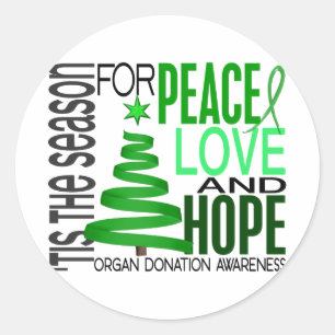 Peace Love Hope Christmas Holiday Organ Donation Classic Round Sticker