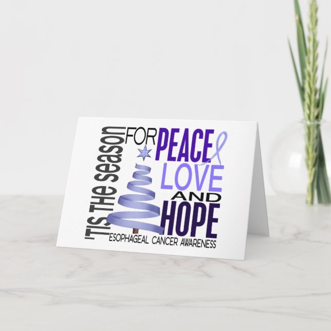 Peace Love Hope Christmas Oesophageal Cancer Holiday Card (Front)