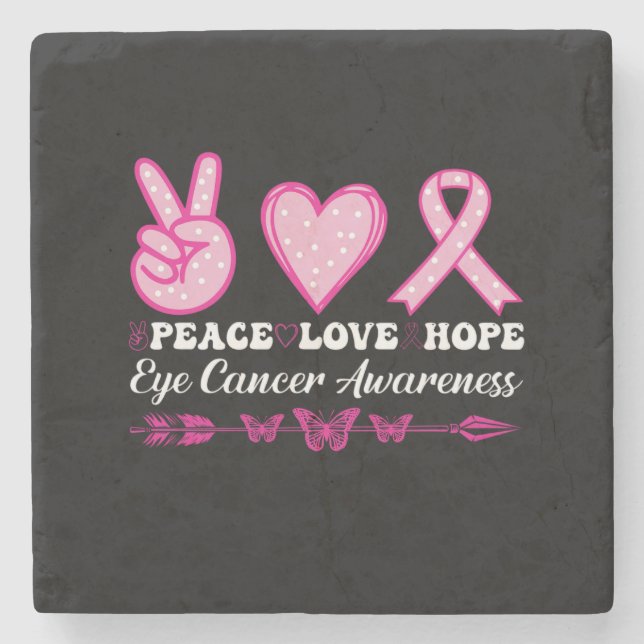 peace love hope eye breast cancer awareness stone coaster (Front)