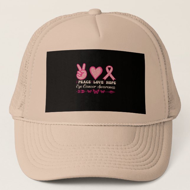 peace love hope eye breast cancer awareness trucker hat (Front)