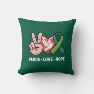 Peace Love Hope - Green Ribbon Awareness & Suppor Cushion