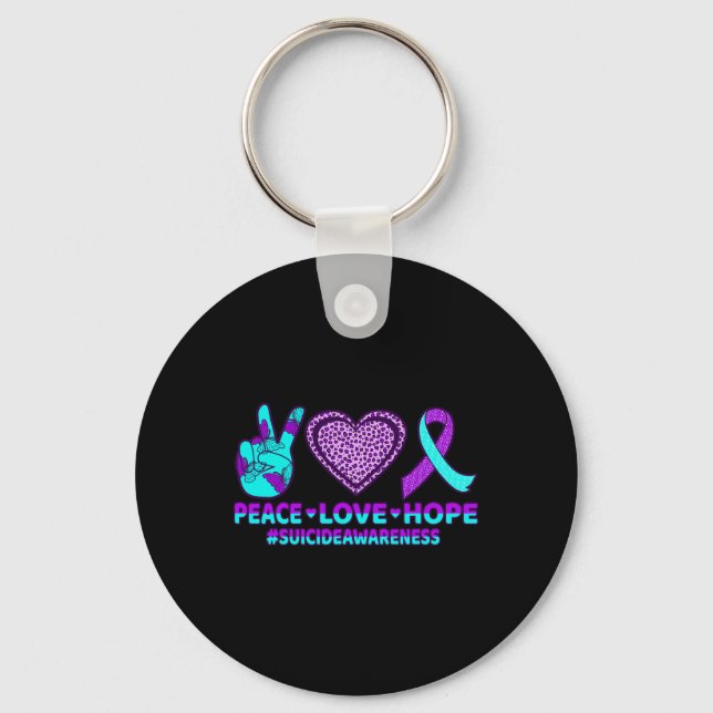 Peace Love Hope Happy Suicide Prevention Awareness Key Ring (Front)
