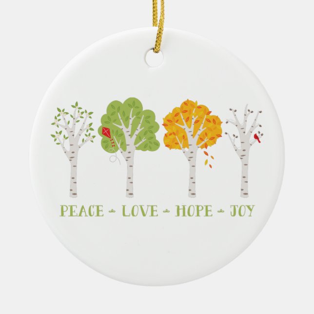 Peace Love Hope Joy Ceramic Tree Decoration (Front)
