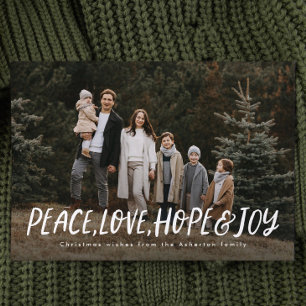Peace love hope joy simple Christmas photo Holiday Card